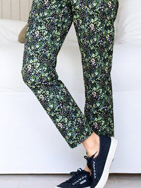 J. Jill Floral Cropped Ankle Pants in Black with Pink & Green